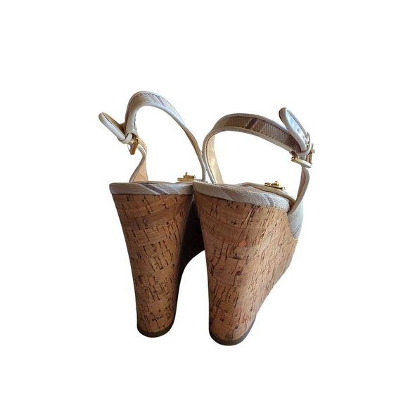 Tommy Hilfiger Women US 8.5 white tan and gold buckle Wedge Sandal 4.5 inches - Picture 5 of 16